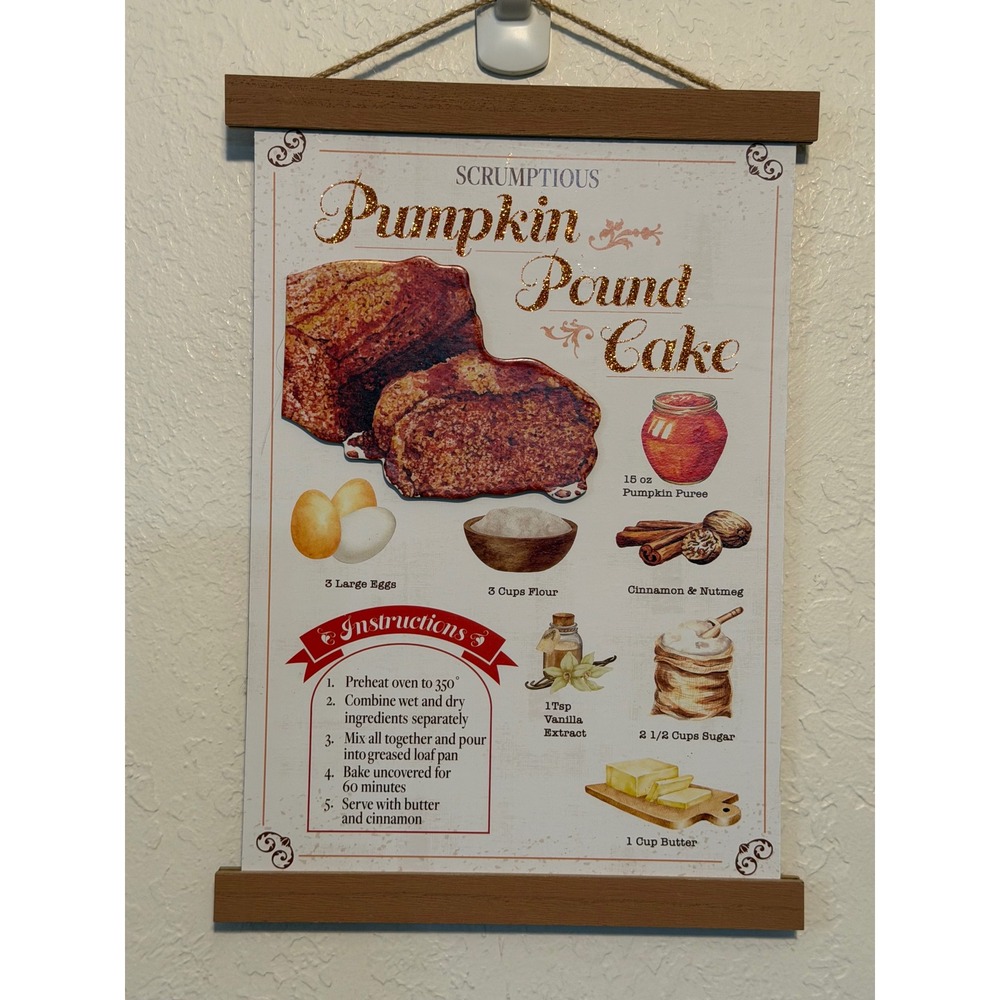 Pumpkin Pound Cake Recipe Wall Art Hanging Scroll Kitchen Decor Fall Farmhouse
